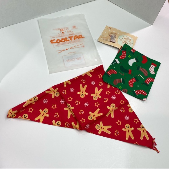 Bandana Kool Tail cat & dog holiday neck handkerchief, red & green patterns New - Picture 1 of 7